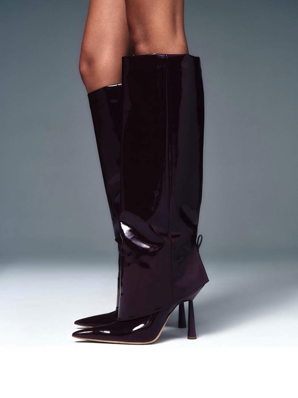Goolita Fold Over Boots For Women, Pointed Toe Stiletto Heel